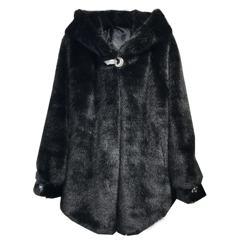 Plus Size 2023 Winter Faux Mink Fur Coat Female Fashion High Quality Mid-length Thick Warm Slim Jacket Women Cothes Oversized