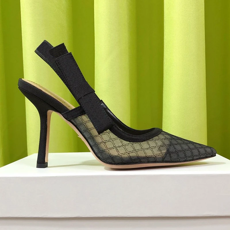 

Point Toe High Heels Pumps Spring Summer Brand Design Thin Heels Women Shoes Luxury Black Mesh Female Pumps