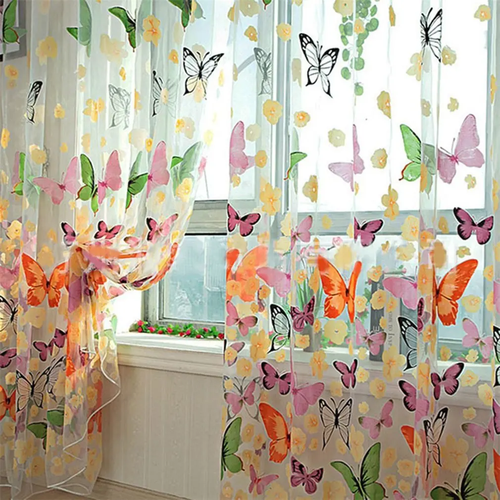 

Hot 100x200cm Romantic Butterfly Transparent Curtains Tulle for Casement And Door Printed Window Curtain Sheer Voile Curtain