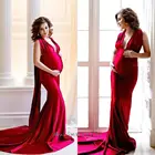 Женское длинное вечернее платье, Красное Атласное Вечернее платье с глубоким V-образным вырезом, для будущей матери, 2020