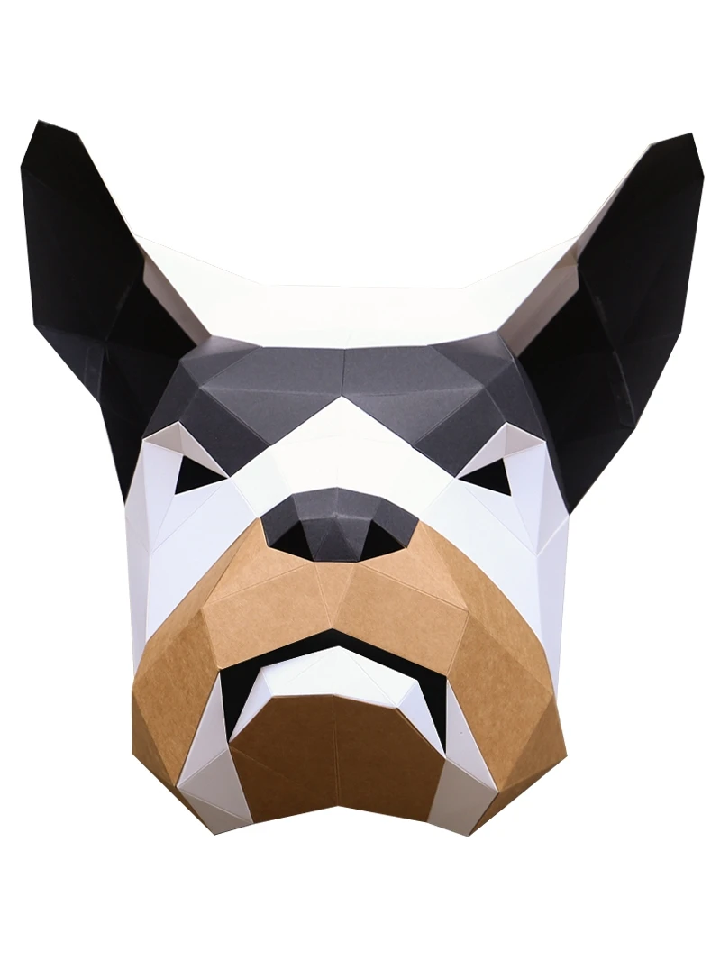 3D Paper Mold Bulldog Dogs Head Mask Headgear Animal Model Halloween Cosplay Props Women Men Party Dress Up DIY Craft Masks