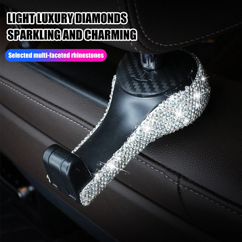 

Universal Car Seat Headrest Hook Phone Holder Hanger Storage Organizer Backseat Hook Bling Rhinestones Phone Bracket Accessories