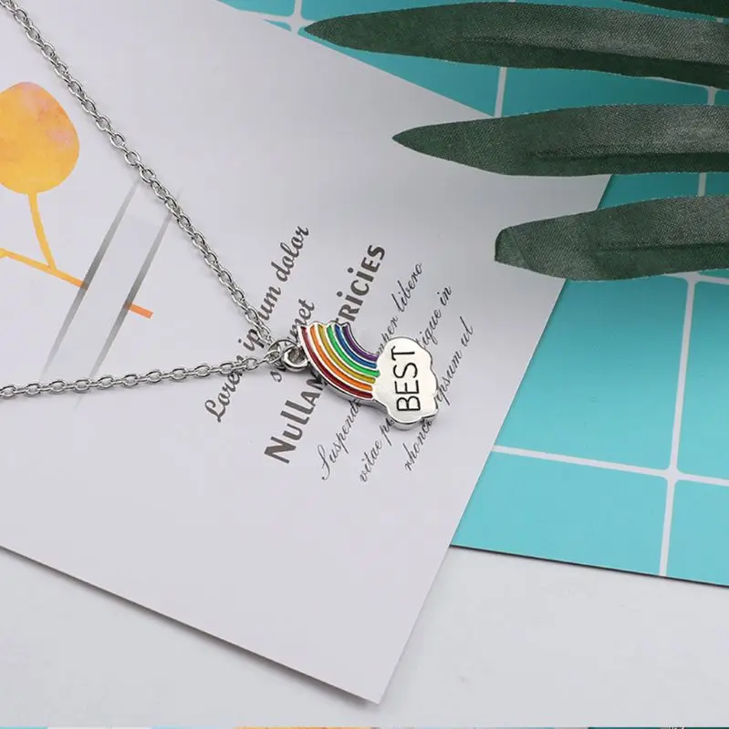 

2Pc Colorful Rainbow Clouds Pendant Puzzle Necklace Best Friend BFF Jewelry Kids
