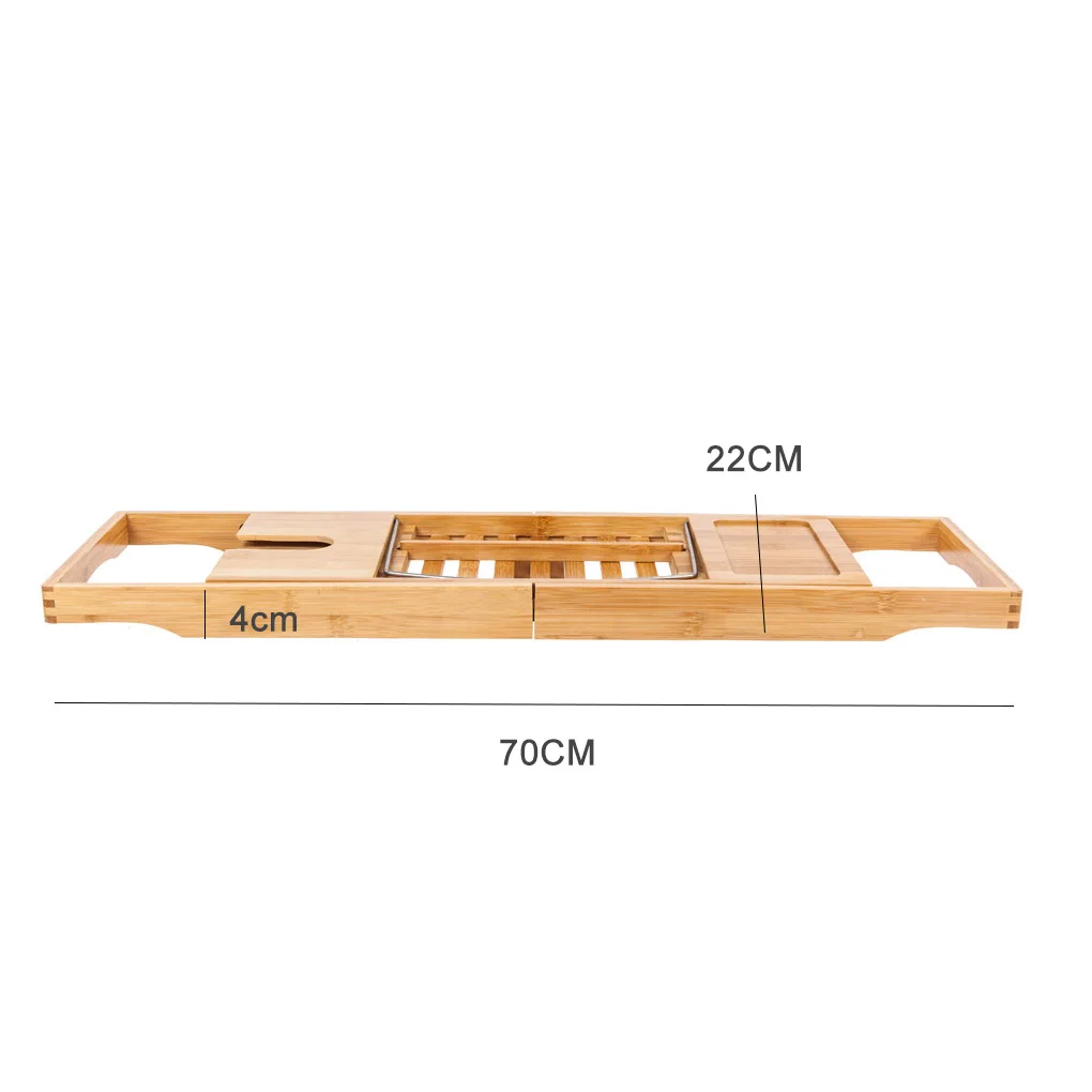 

Bathtub Multi-function Telescopic Storage Rack Mobile Phone Holder Bathroom Retractable Shelf Bamboo Bath Tray