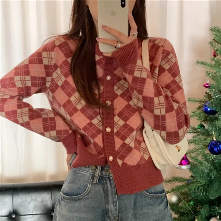 

Clash color to restore ancient ways case grain cardigan sweater coat female qiu dong new fund wears jacket loose languid lazy wi