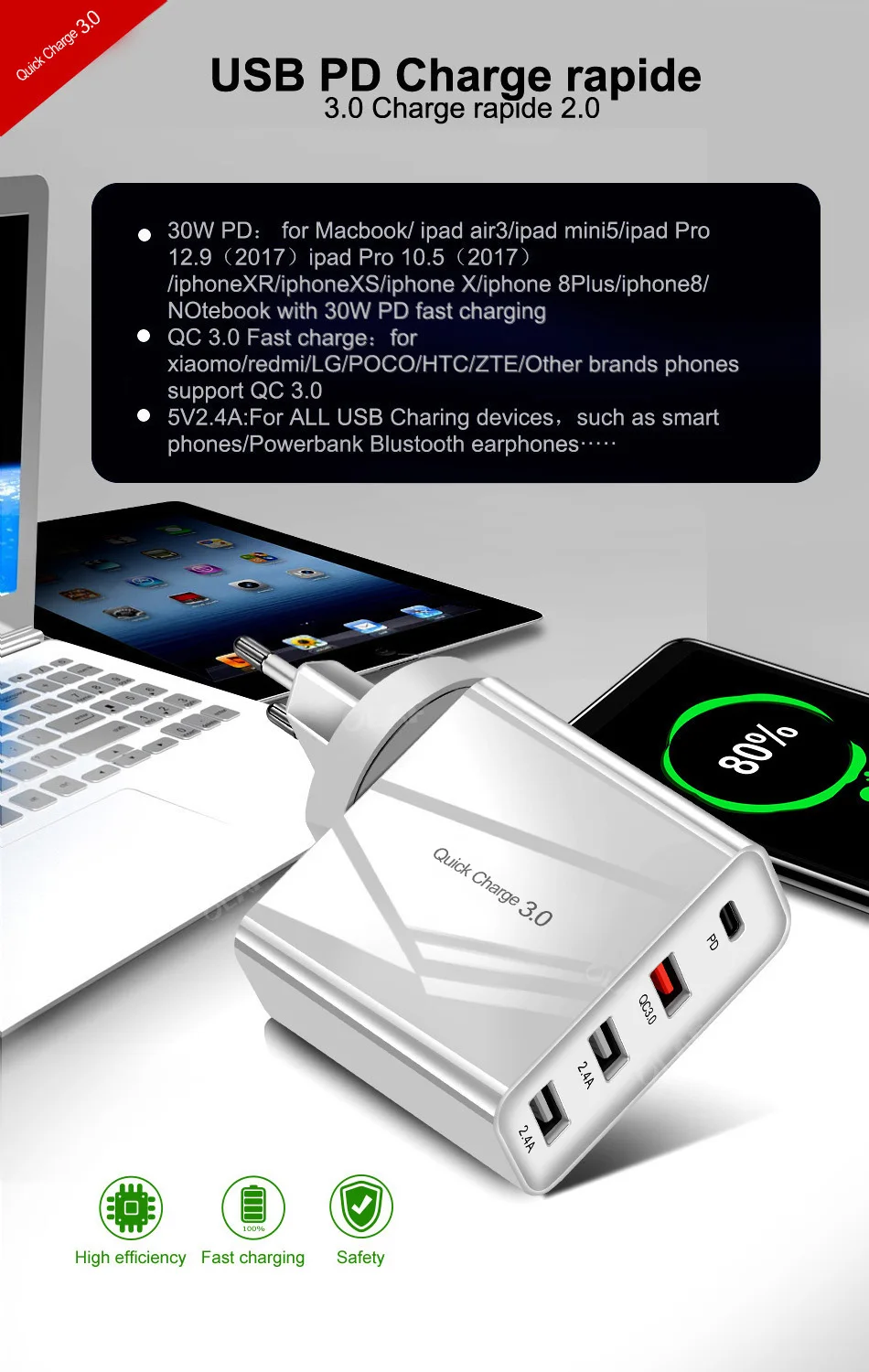 48 Вт мульти быстрое зарядное устройство PD type C USB зарядное устройство для samsung iPhone huawei Tablet QC 3,0 быстрое настенное зарядное устройство US EU UK переходник
