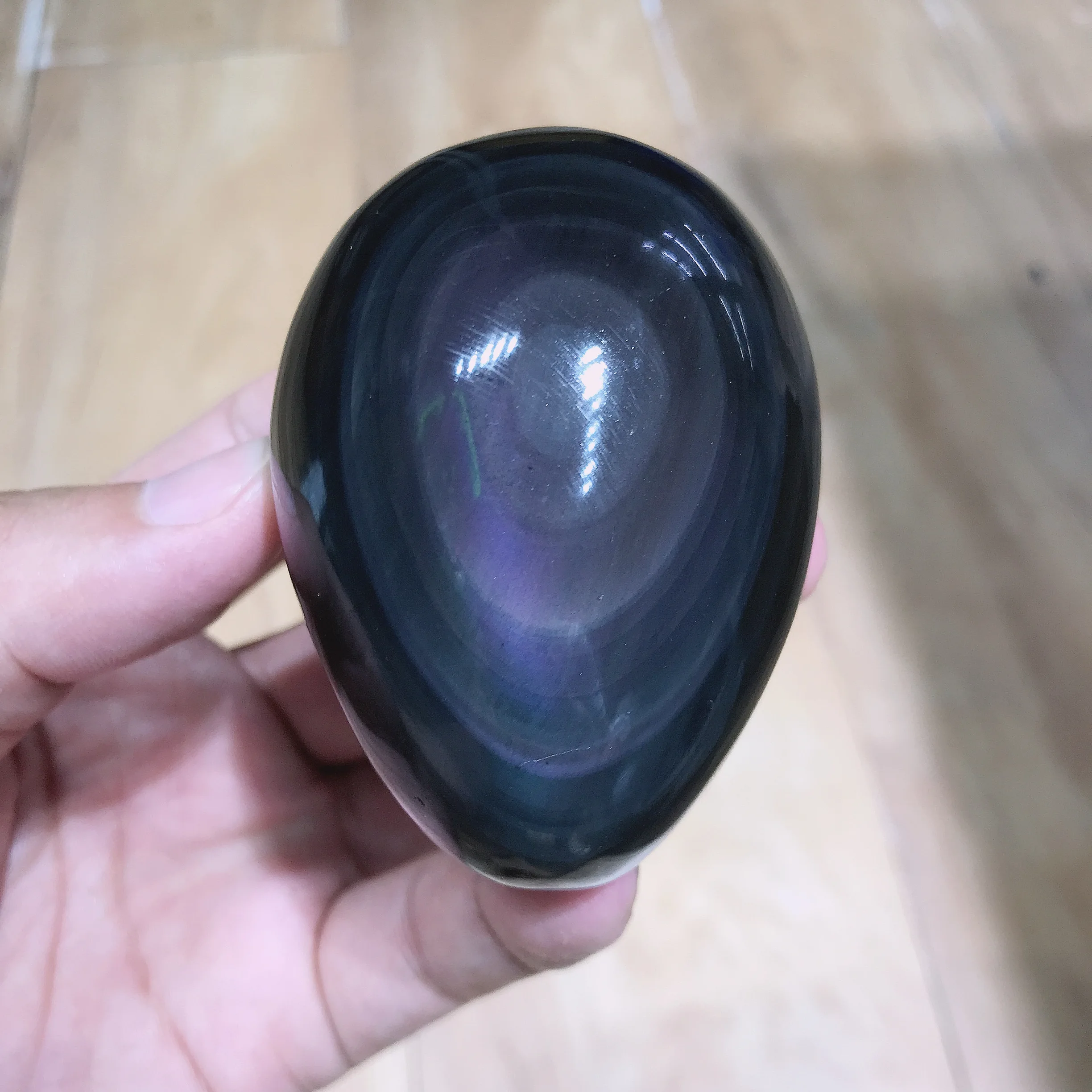 

Natural rainbow obsidian cat eye egg shape healing quartz crystal ornament