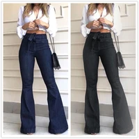 denim flared pants for women high waist lace up jeans casual trousers female spring and autumn clothing s 2xl drop shipping