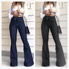 Женские джинсовые брюки клеш, с высокой талией, на шнуровке, повседневные, демисезонные, S-2XL