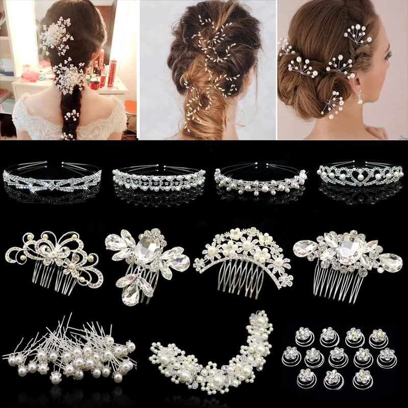 

Fashion Rhinestone Crystal Wedding Hair Accessories Jewelry Hair Clip For Women Girls Charm Barrette Hairpins Headdress
