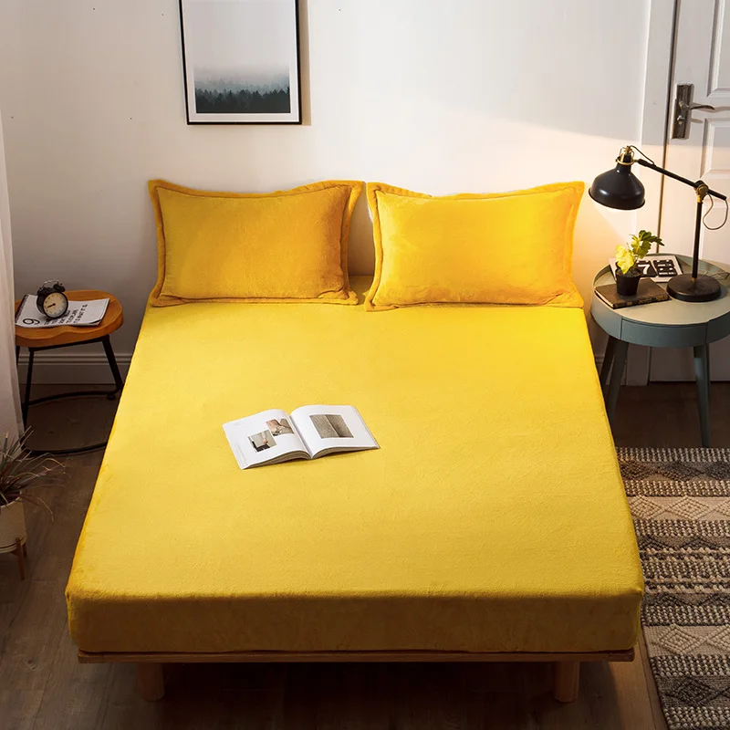 Зимняя теплая натяжная простыня из полиэстера розовый желтый мягкий бархатный
