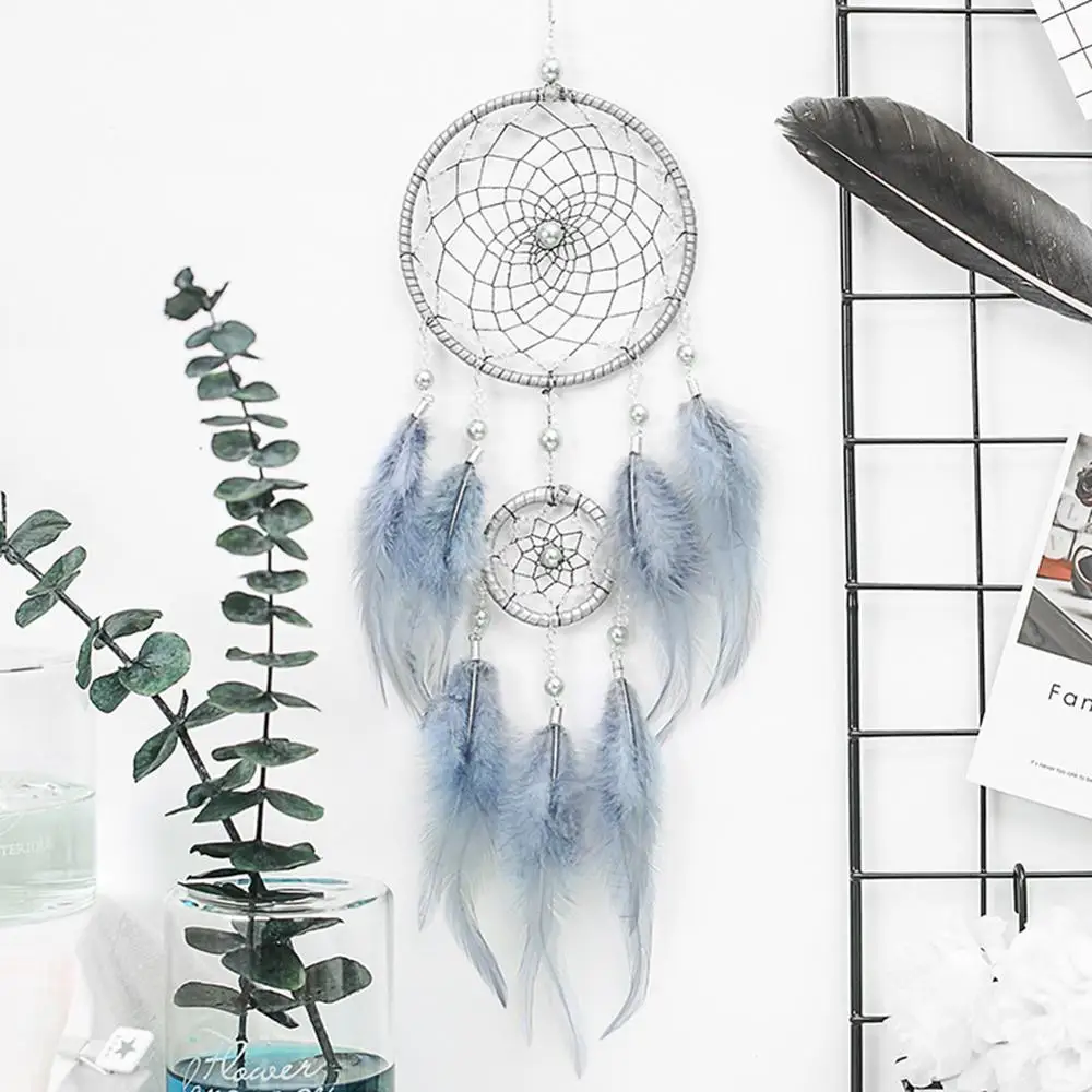 

Home Decoration Round Dreamcatcher National Feather Ornaments Lace Ribbons Feathers Wrapped Lights Girls Room Decor Dreamcatcher