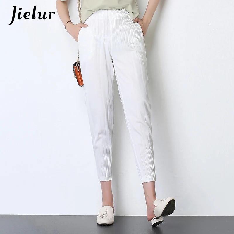 Jielur 2019 осенние ретро шифоновые повседневные женские брюки плиссированные бриджи