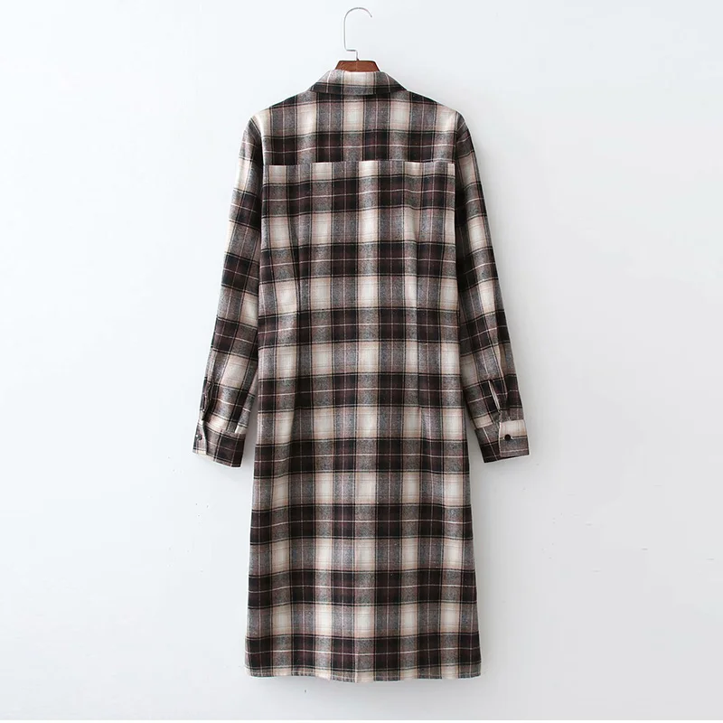 

Women 2021 New Spring Summer Oversized Plaid Long Skirt Dress Ladies Casual Cross-knotted Lapel Plaid Full Sleeve Dress Female