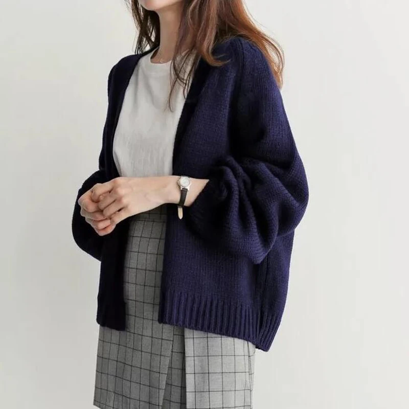 Autumn Winter Women Cardigan Casual Loose Knitted Solid Sweater Outwears Coat |
