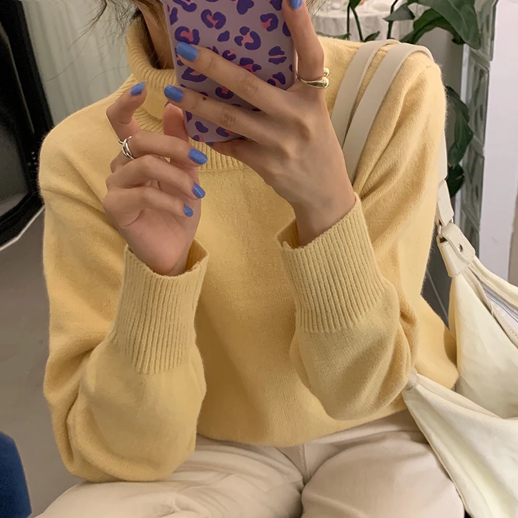 

8colors Korean style 2020 loose Knitted warm Sweaters Women Rabbit fur soft women turtleneck sweaters and pullovers (F1466
