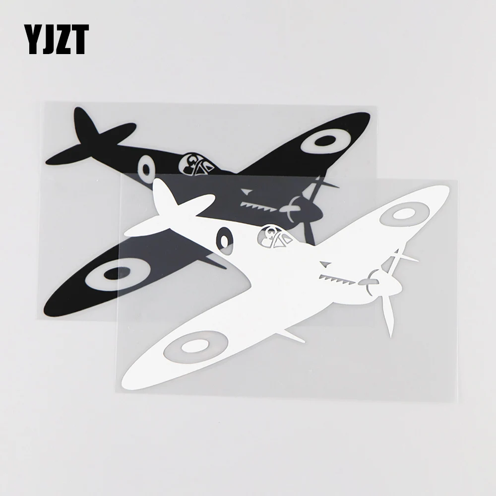 YJZT 15.5X9.9CM Funny Car Sticker Spitfire War Aircraft Plane Pilot  Vinyl Decals Decor Black / Silver 10A-0005