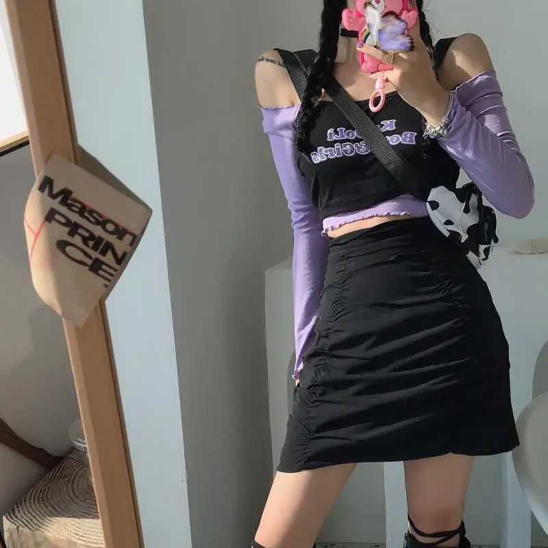 

2021 spring new fashion suit female camisole vest + strapless T-shirt + high waist skirt three-piece female summer ins Kawaii