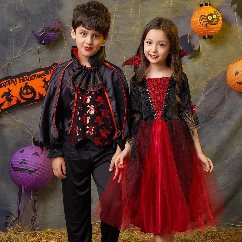 

2022 New Halloween Children Vampire Cloak Acting Costume Dress Prince Princess Dress Ghost Clothes Horror Demon Stage Suit