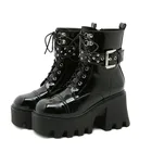 Черные Готические мотоциклетные ботинки с цепочкой, дизайнерские ботинки на платформе, женские ботинки в стиле панк, модная обувь на высоком каблуке, женская обувь