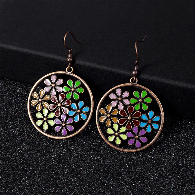 Изысканные ажурные цветные серьги с цветком креативные в стиле ретро модные