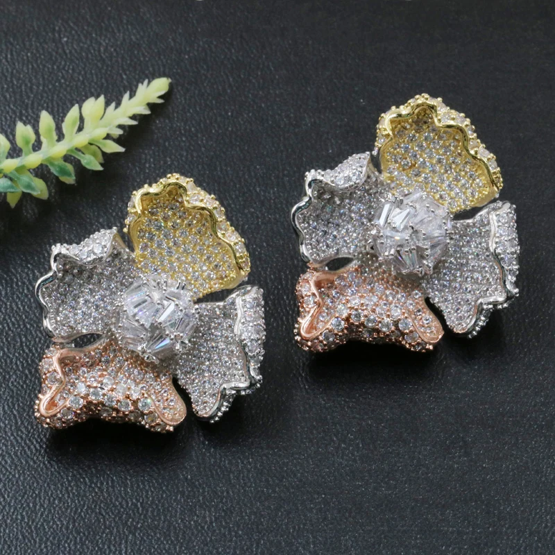

Vanifin Fashion Jewelry Luxury Vivid Bloom Flower Cubic Zircon Earrings Stud Micro Pave Wedding Engagement Popu Earring Gift