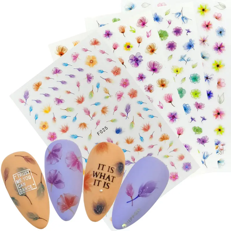 1 лист 3D наклейки для ногтей клейкие цветы листья геометрия фрукты десерт дизайны