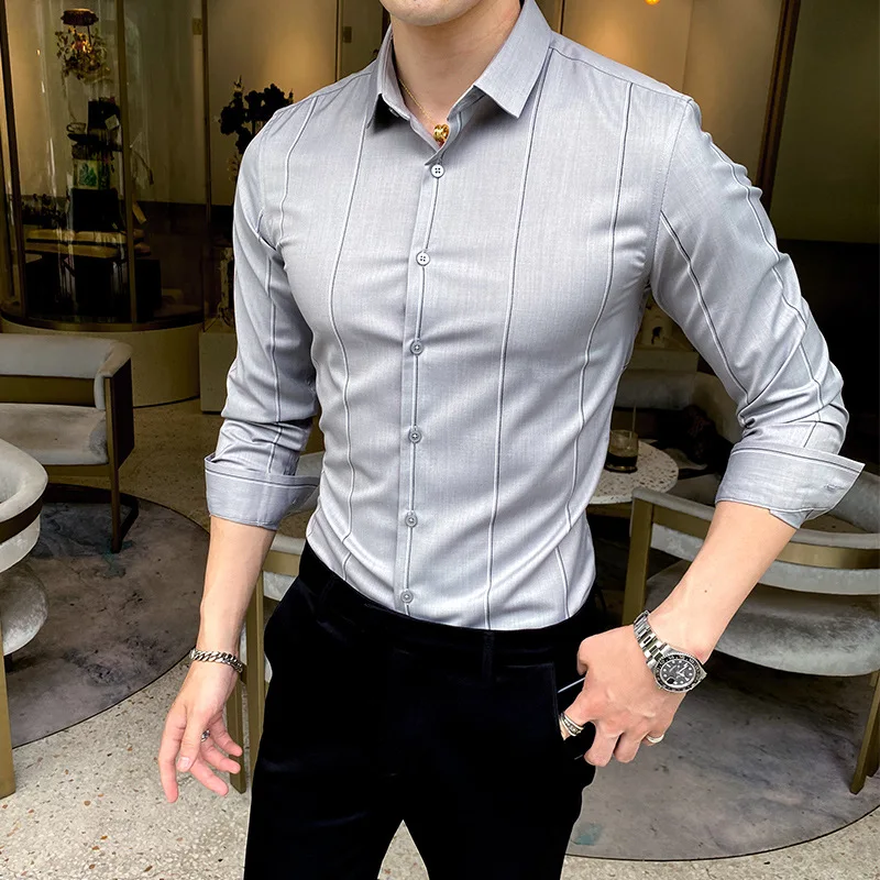 

Long sleeve shirt men's autumn Korean fashion new business leisure professional decoration men's striped non iron shirt