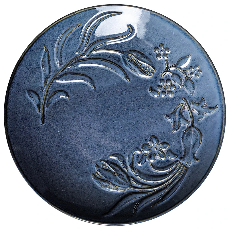 

Nordic Handmade Relief Ceramic Dinnerware Plate Creative Tableware Round Solidcolor Dessert Dish Salad Bowl BEEF Plates