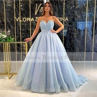 new arrival sweetheart prom dress light sky blue arabic evening dress 2021 sequins sparkly prom wear robe de soiree
