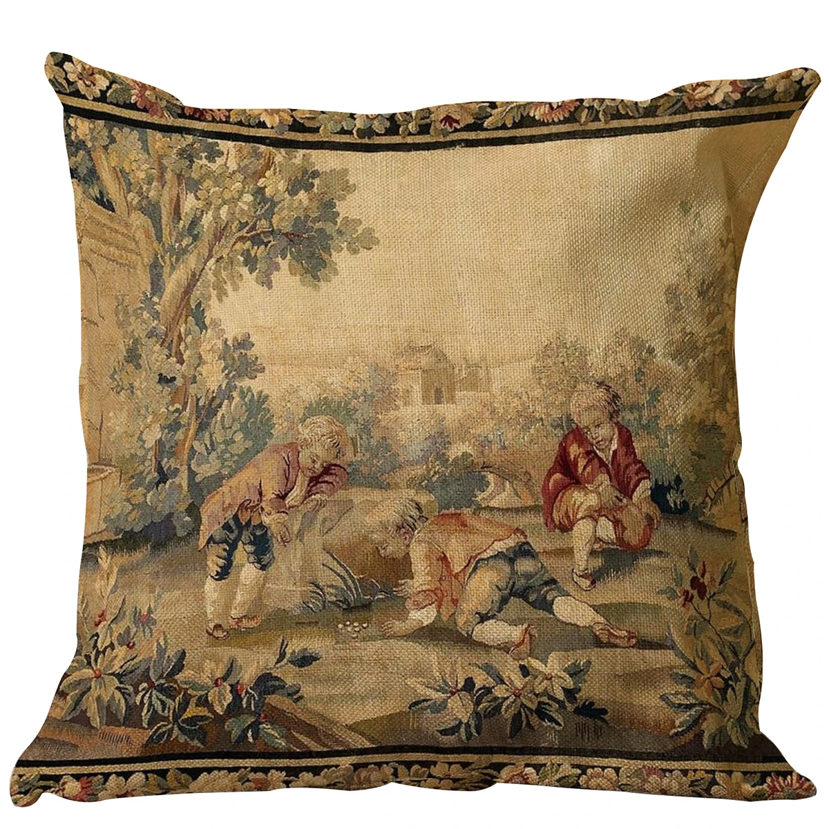 

Aubusson Antique French Pillow Cover Linen Bohemian Boho Vintage Gift Cushion Cover Bed Double-sided 45×45cm Home Decor