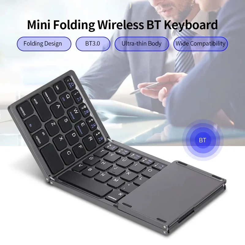 mini portable folding keyboard bluetooth foldable wireless keypad with touchpad for windows android for ios tablet for ipad free global shipping