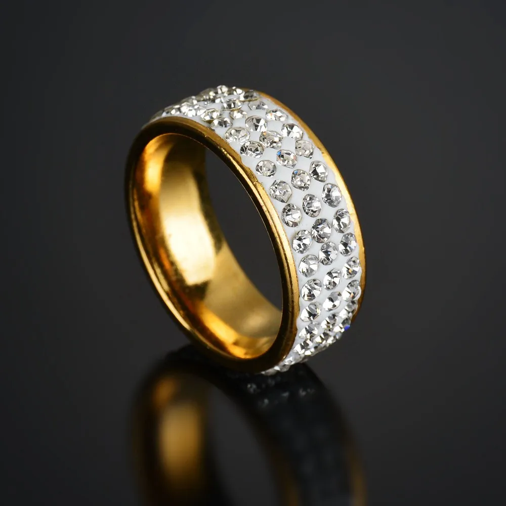 Женское кольцо из нержавеющей стали с кристаллами 3 ряда | Украшения и аксессуары