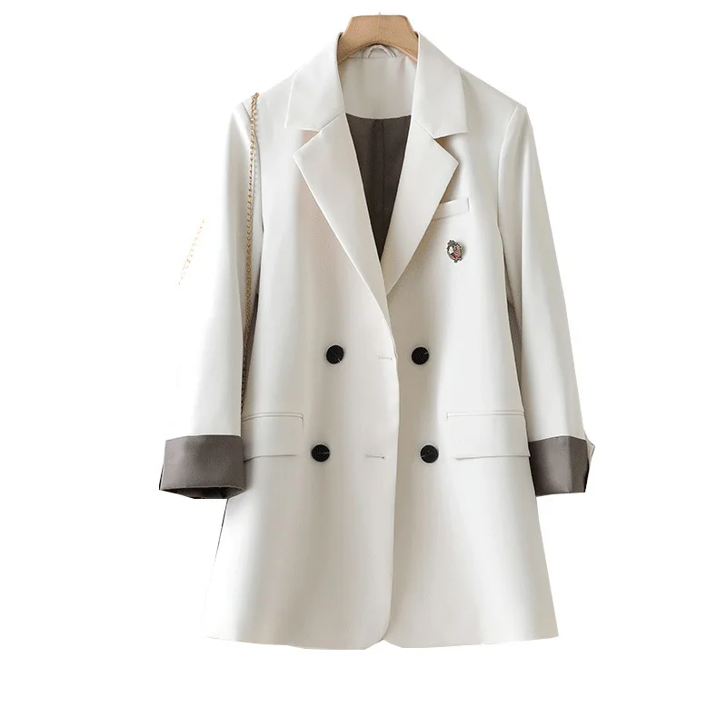 

Spring Suit Blazer Za Women Jackets Vintage Oversize Double Breasted Long Sleeve Pockets Black Coat Office Wear Female Blazers