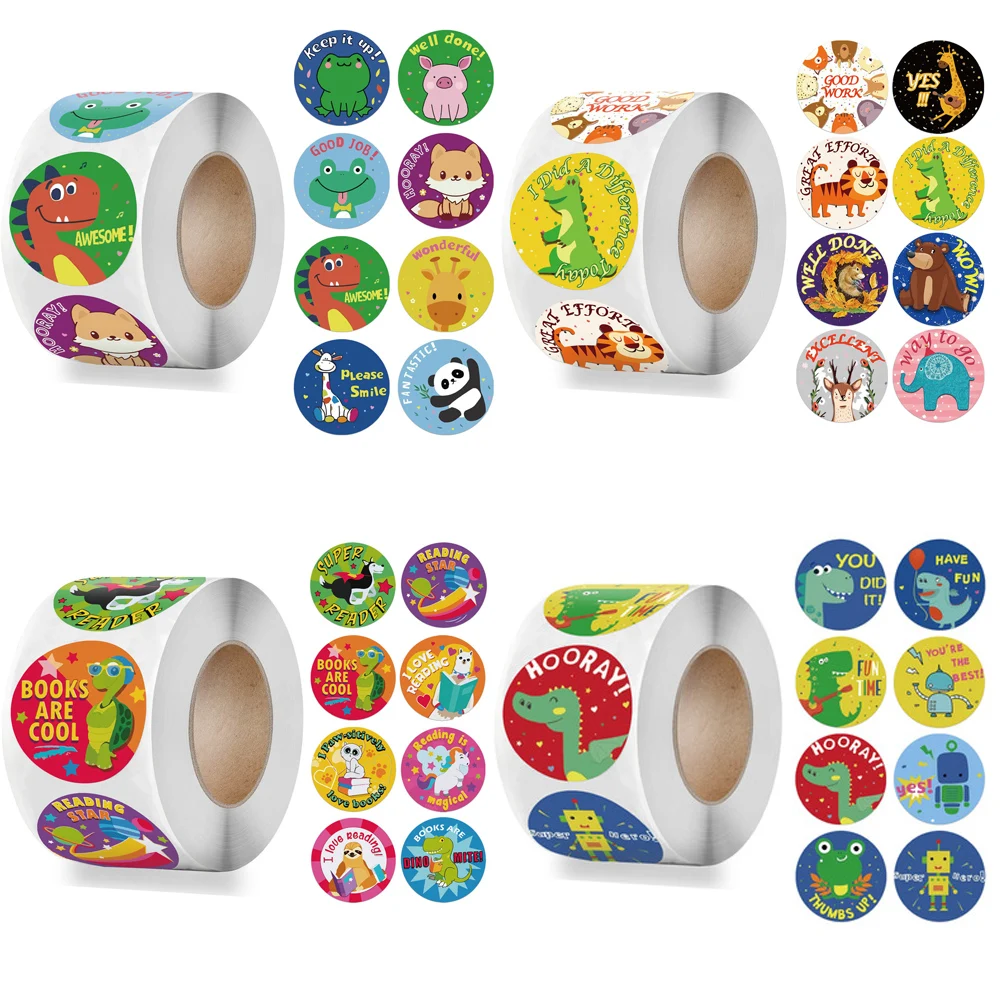 

Cartoon Animals Stickers Motivational Words Reward Stickers 500pcs/roll Teacher Encourage Sticker for Kid Classic Toys Sticker