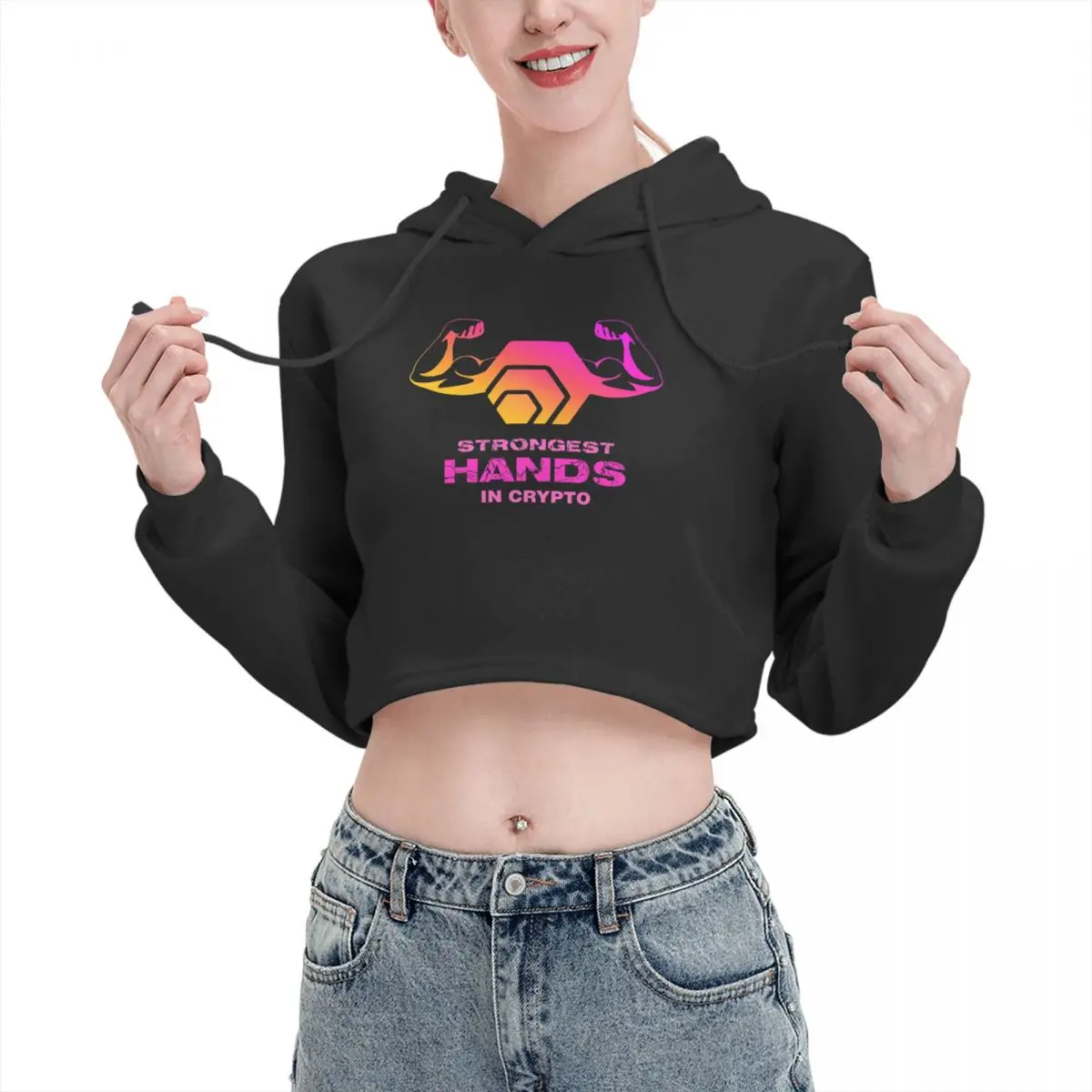 

Open navel Cat Ear Hoodie Sweater HEX Crypto Currency Strongest Hands In Crypto Hooded rope Joke Kawaii Print Dogecoin Hoodie