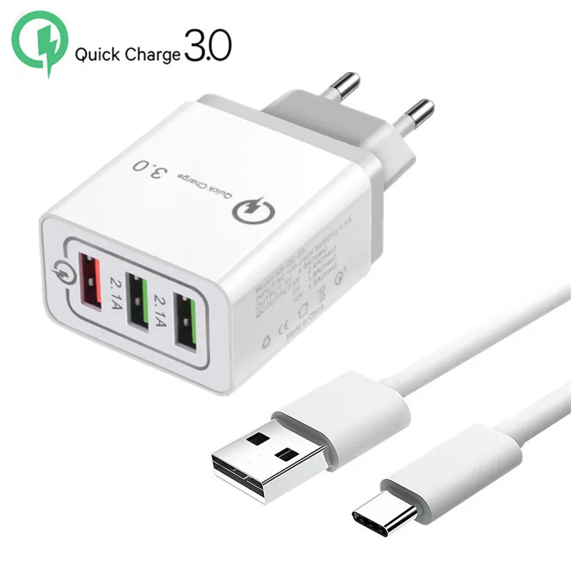 EU Charger and Cable Адаптер для телефона samsung A9 M30 M20 QC 3,0 USB Quick Charge зарядное устройство type C кабель для передачи данных LG G6 G7 ThinQ Google Pixel 3a 3 XL - Тип штекера: EU Charger and Cable