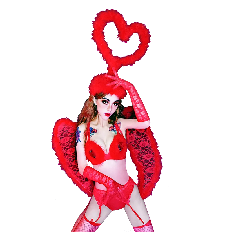 Gogo ведущая танцевальная одежда сексуальное красное бикини крылья боди костюм