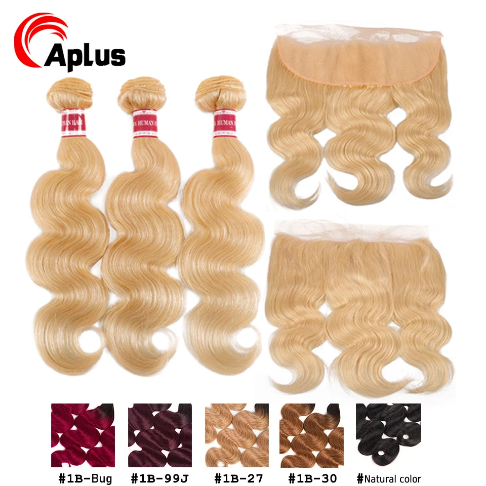 Блонд волнистые пряди с фронтальным закрытием волосы remy темный корень 1b 27 30 99j 613