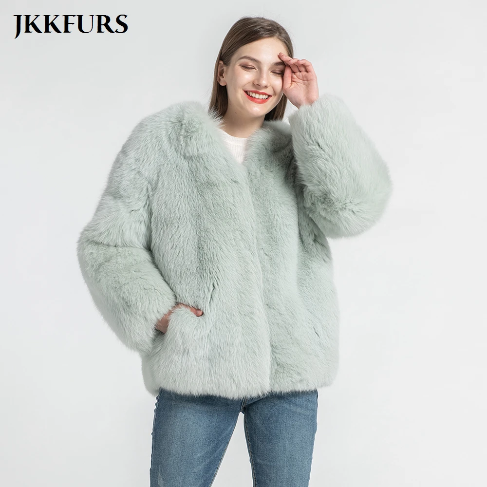 Роскошное Женское пальто из натурального меха куртка цельного Лисьего модная