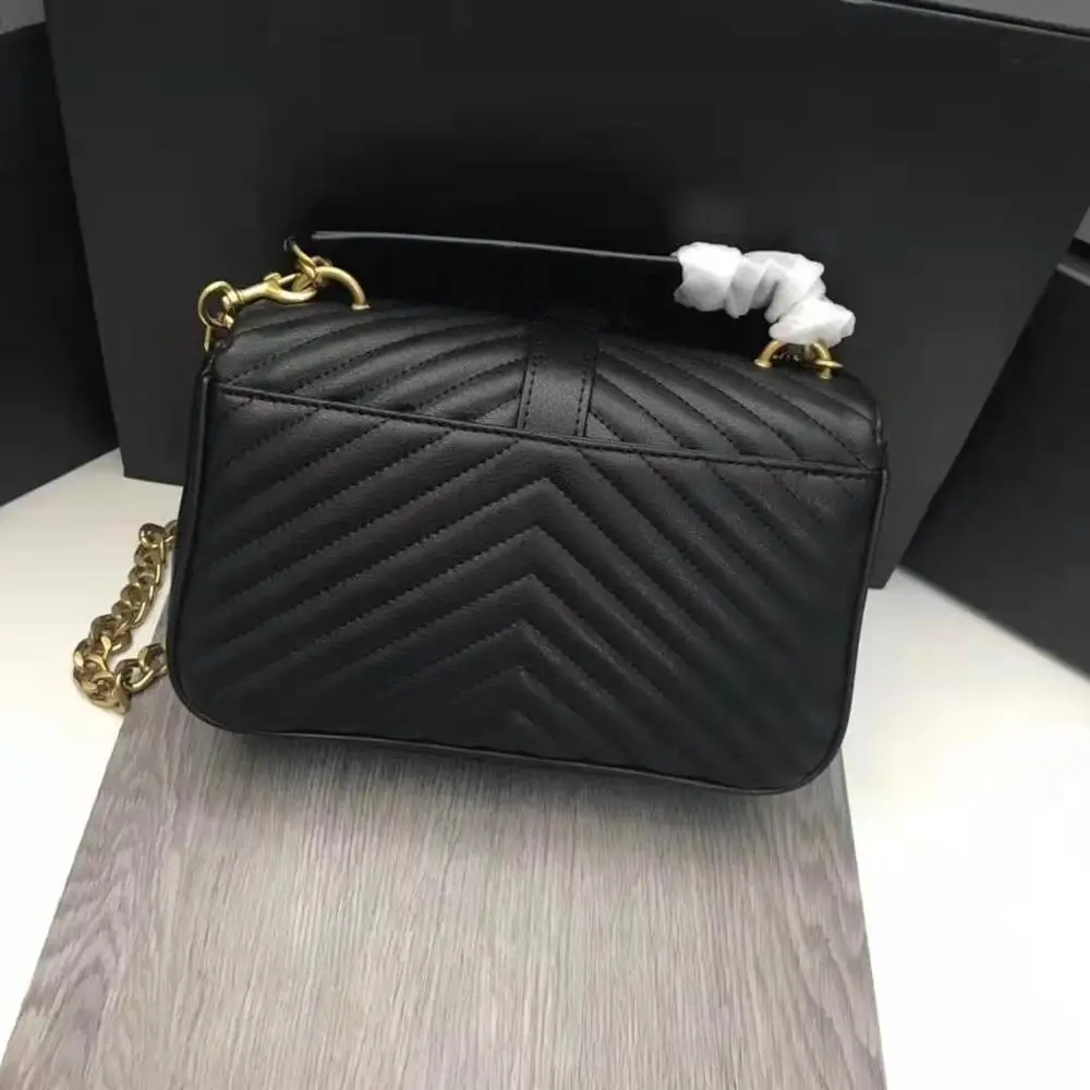black with gold Лидер продаж, Модные Винтажные женские дизайнерские сумки, женские полосатые кожаные сумки золотого и серебряного цвета с цепочкой, сумка-мессенджер и сумка на плечо - Цвет: black with gold