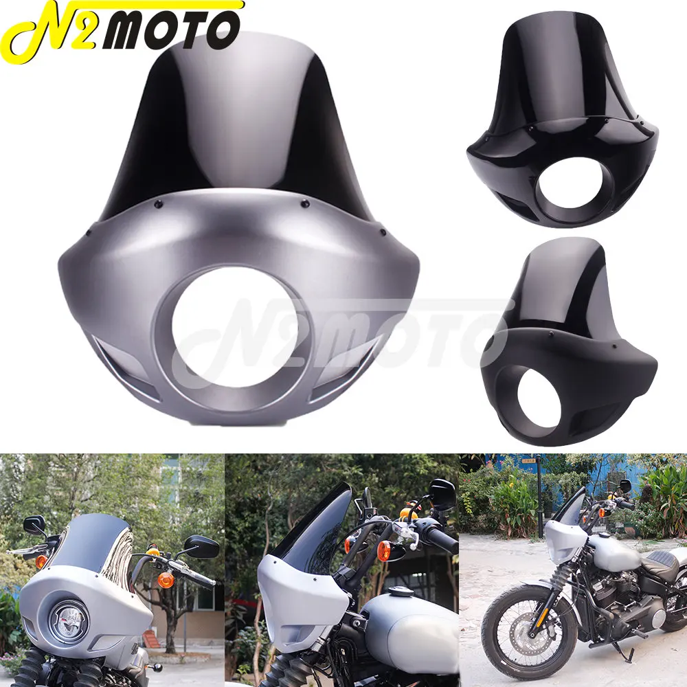 

Tall Screen Fairing Headlight Fairing 5 3/4" Front Cowl Visor Mask w/ Mounting Clamps For Harley Dyna FXD FXR Touring Cafe Racer