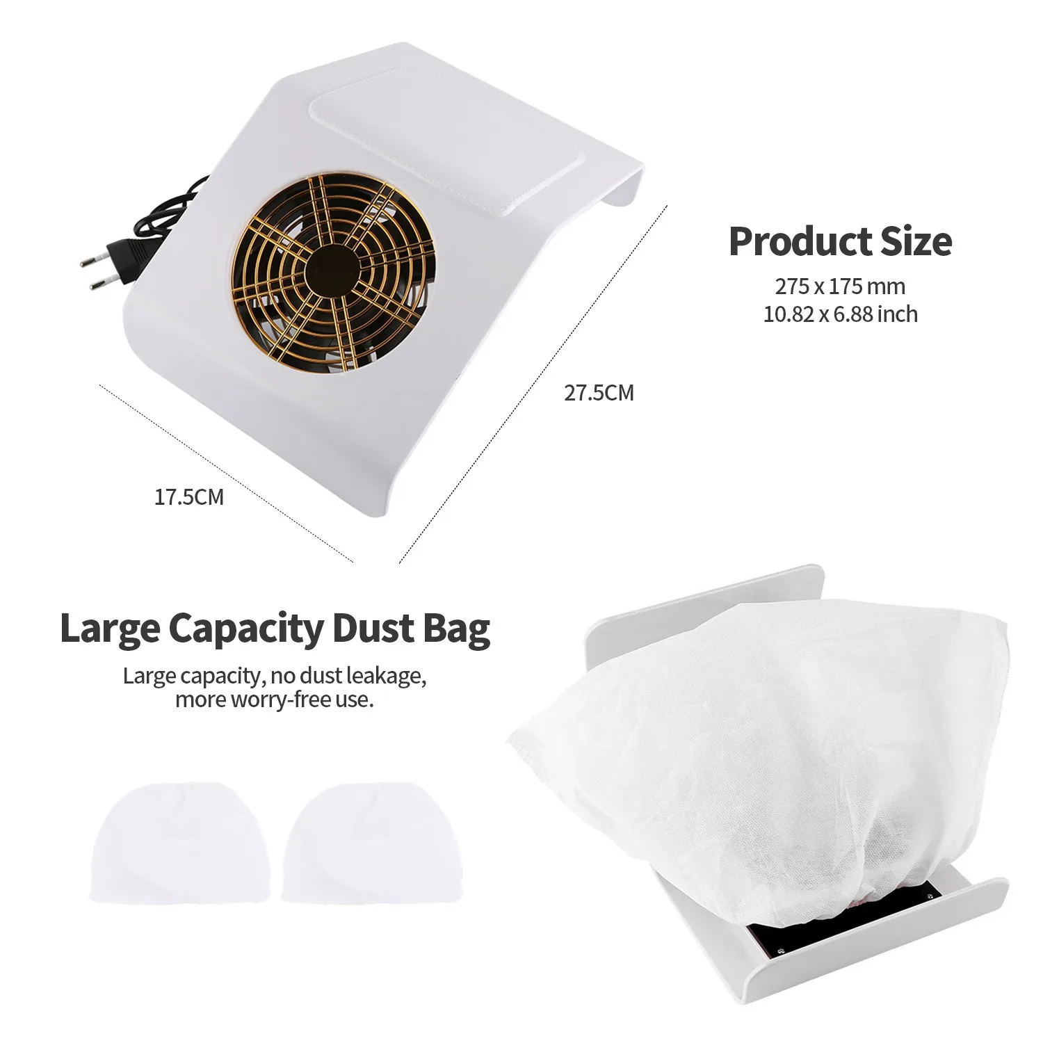 

40W Pink Or White Nail Suction Dust Collector Manicure Machine Nail Fan Vacuum Cleaner With Dust Collecting Bags Nails Art Tools