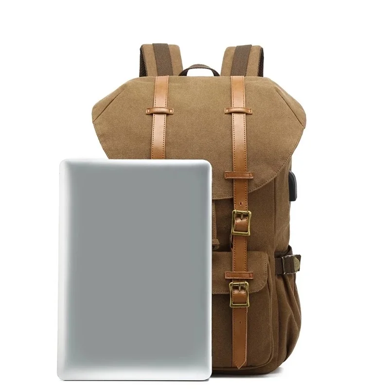

M458 Laptop Backpack USB Charging Port Travel Canvas Backpacks for Men Women College School Bookbag Vintage Computer Bagpack New