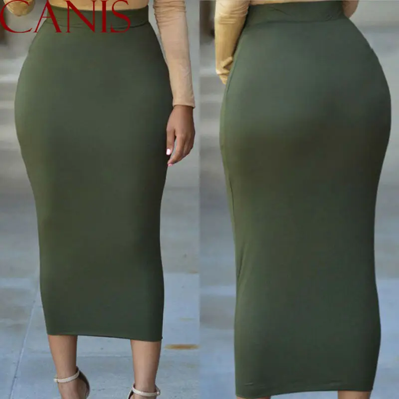 Hirigin Fashion Women Casual Slim High Waist Thin Skirt Long Bodycon Stretchy Solid Midi Pencil Skirts Autumn Female Clothes | Женская