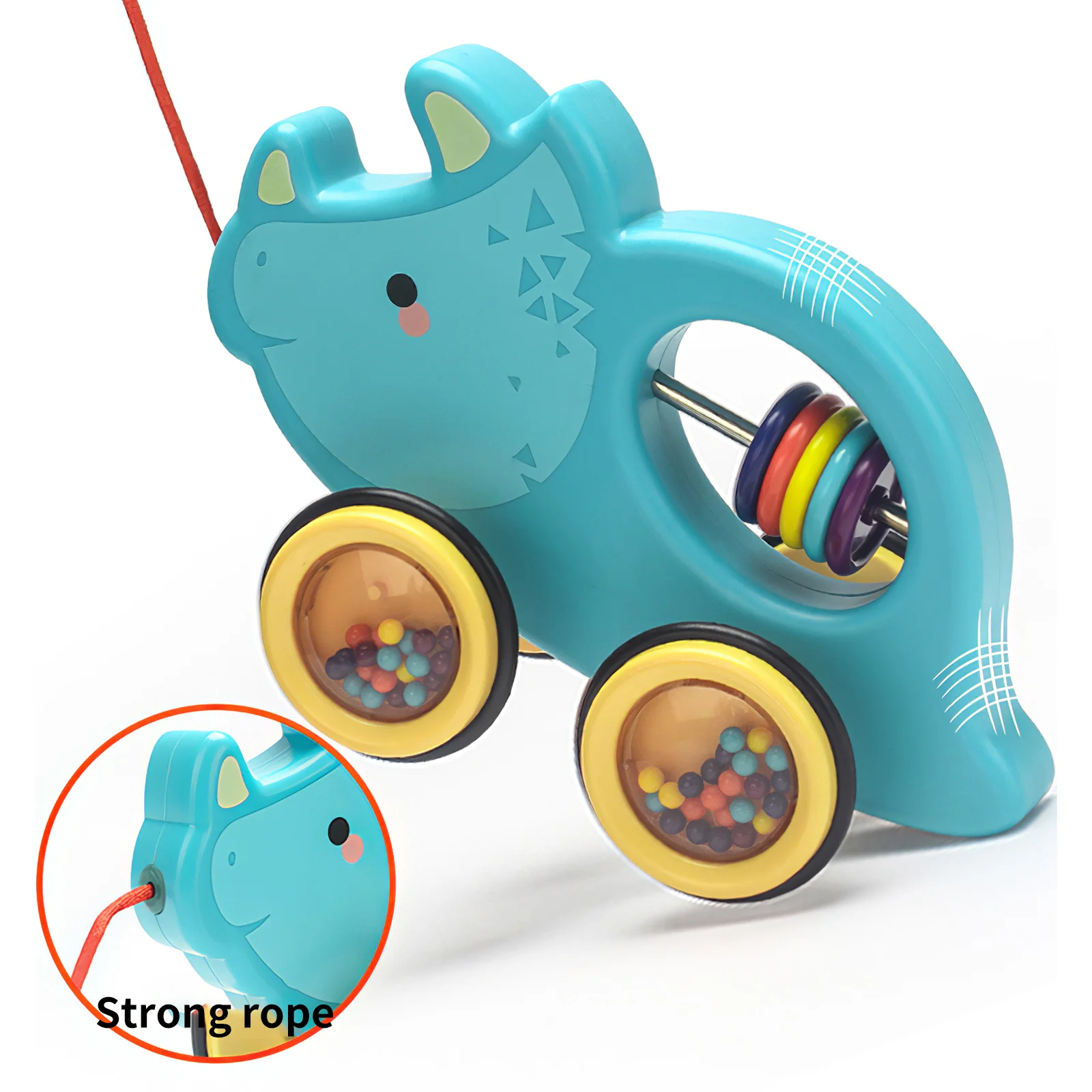 

Educational Baby Pull Toy Drum Dinosaur Pull-Out Toy Colorful Educational Interesting Animal Pull Car With Wheel Push For Baby