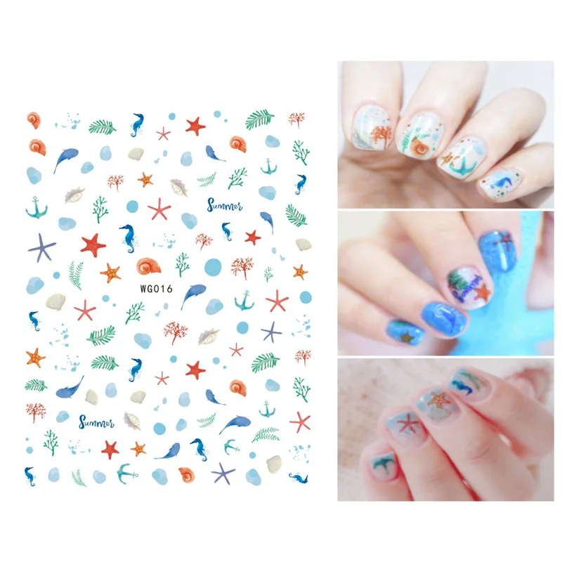

Blue hippo shell shark mermaid nail stickers art decoration accessories self-adhesive nail stickers 10PCS