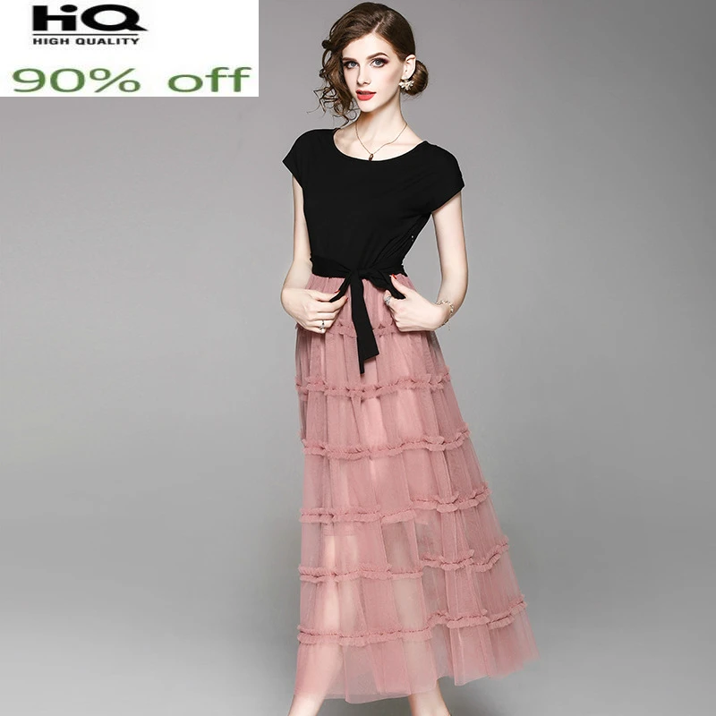 

Long Summer Dress Women Elegant Mesh Dress Maxi Party Clothes 2022 Black Pink Vintage Dresses Vestidos De Fiesta LWL1674