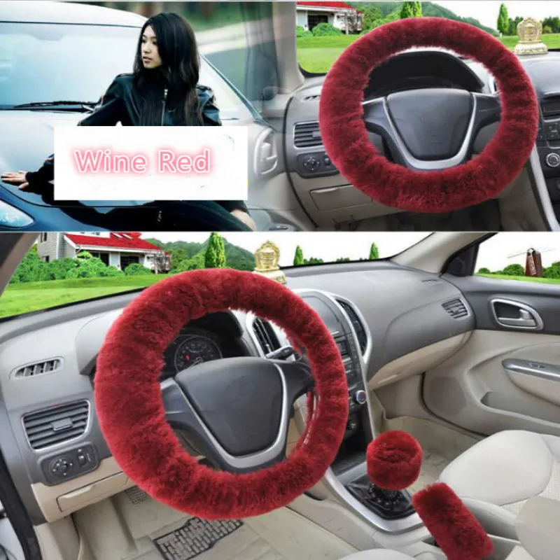 Universal Car Steering Covers Winter Plush Steering-Wheel Cover Faux fur Hand Brake Gear Set Interior Accessories | Автомобили и
