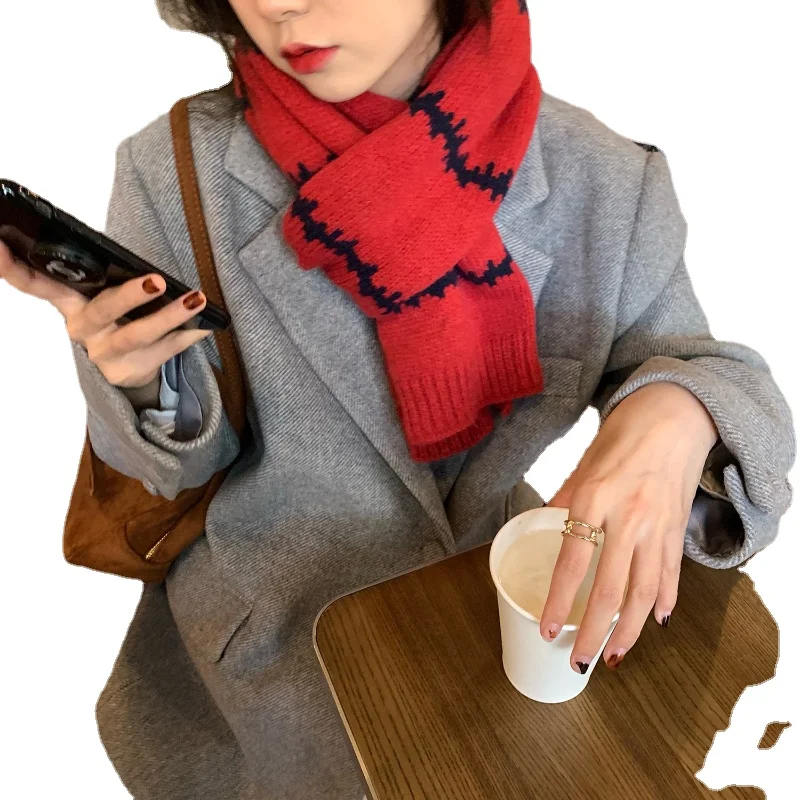 

Ymh Ins Korean Style Fashion All-Match Striped Knitted Scarf Dual-Purpose Shawl Autumn Winter Couple Warm Fashion